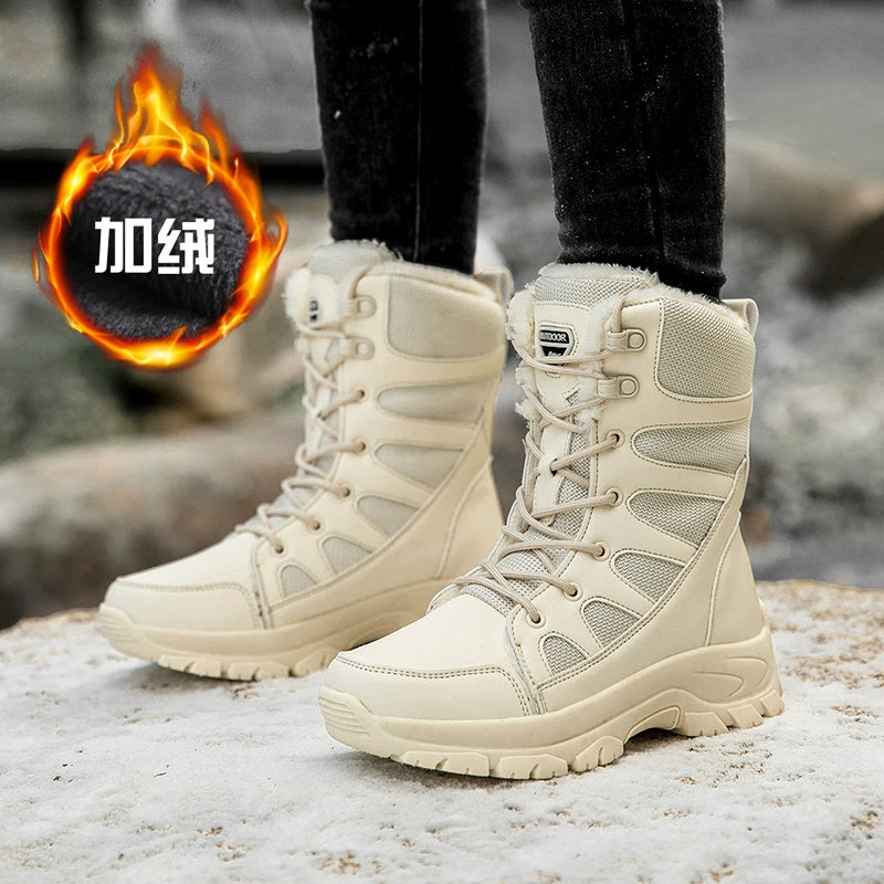 Botas de inverno com acolchoamento de algodão alto Botas masculinas das forças especiais do deserto.