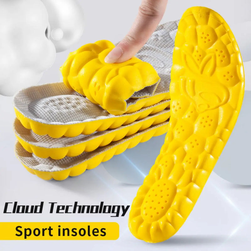 Palmilhas esportivas 4d para sapatos sola pu macia respirável almofada de absorção de choque palmilhas ortopédicas para cuidados com os pés