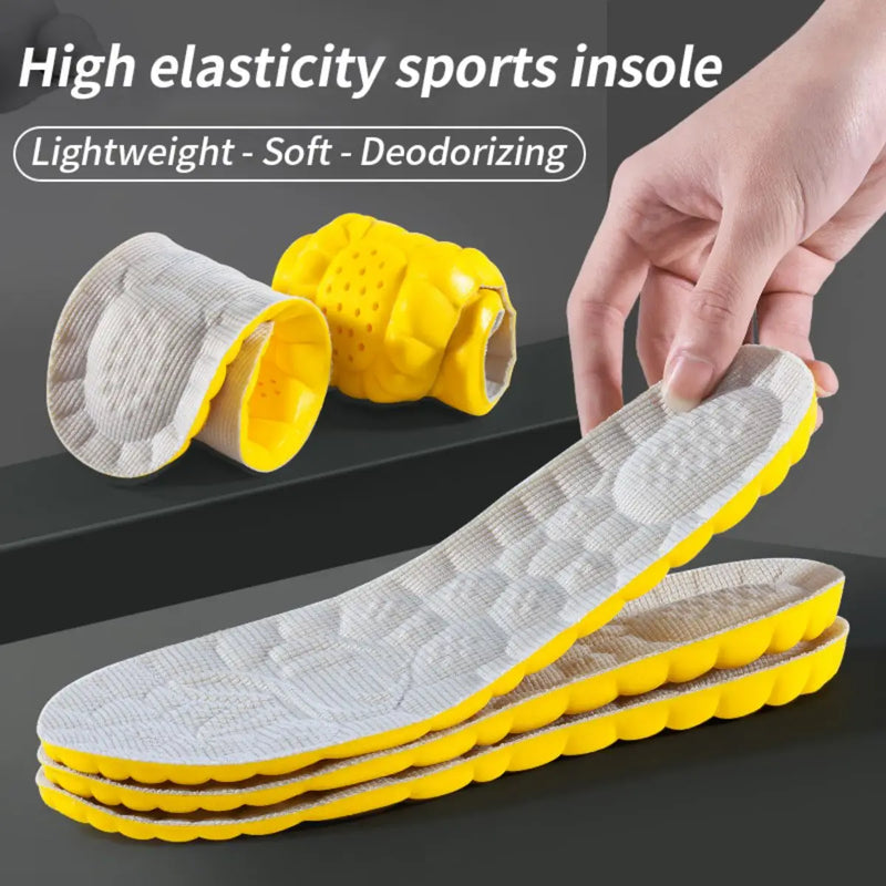 Palmilhas esportivas 4d para sapatos sola pu macia respirável almofada de absorção de choque palmilhas ortopédicas para cuidados com os pés